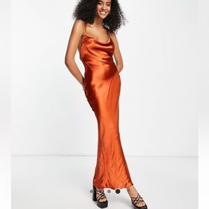 NWT ASOS satin maxi slip dress rust
